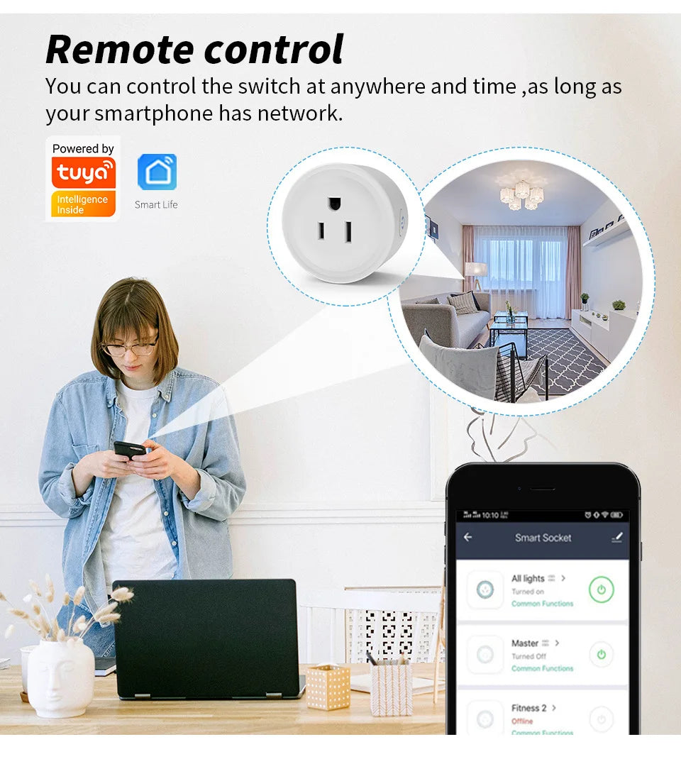Tuya WIFI Smart Socket US Plug 10A 16A wifi Outlet 220V Power Socket Remote Control Works With Alexa Google Home Appliances 110V
