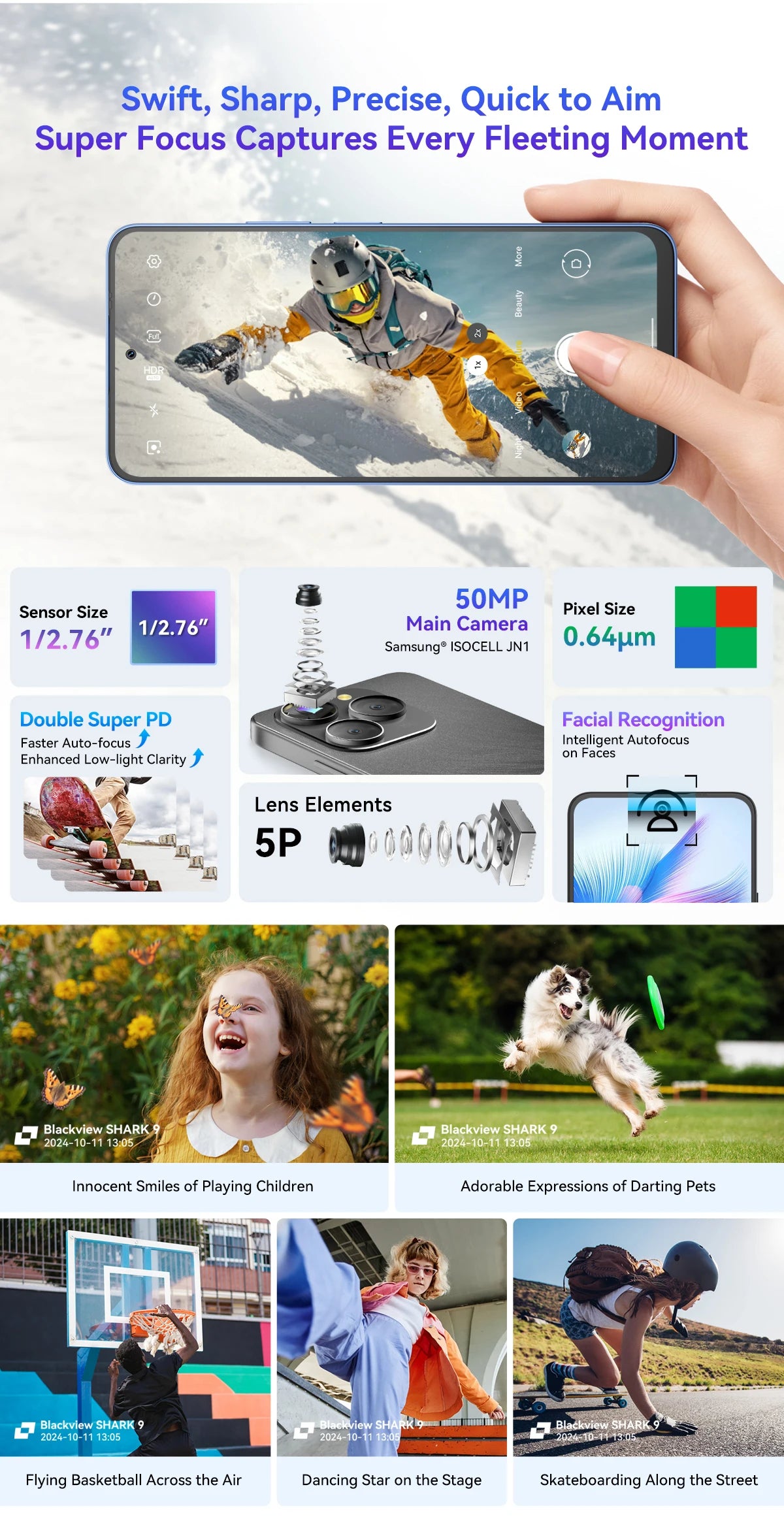Blackview SHARK 9 5G Smartphone Android 14, T820, 8GB+256GB 6.67'' Unclock Mobile Phone, 50MP Cameras, NFC Cellphone, No Charger