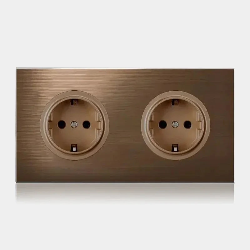 High quality coffee color universal Retro Eu FR 220V wall light switch,Reset button switch electrical socket with LED indicator