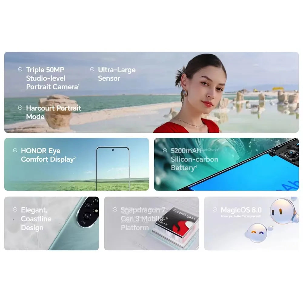 2024 Original HONOR 200 Global Version Snapdragon 7 Gen 3 5G Smartphone 6.7'' AMOLED Display Support HONOR 100W SuperCharge NFC