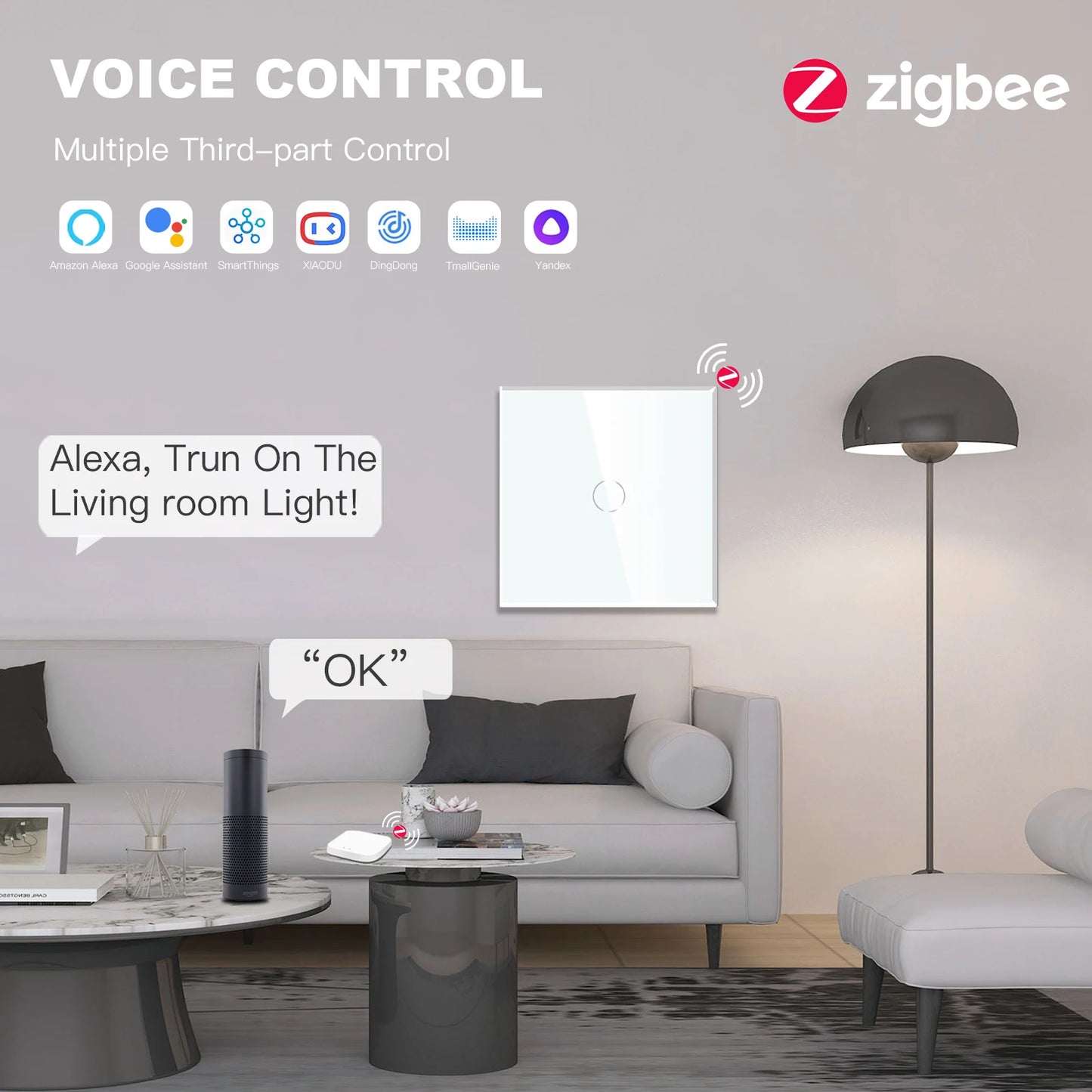 BSEED Zigbee 1/2/3Gang Touch Light Switches 1/2/3Way Tuya Smart Life Alice App Control Plus Normal EU Sockets Neutral Required