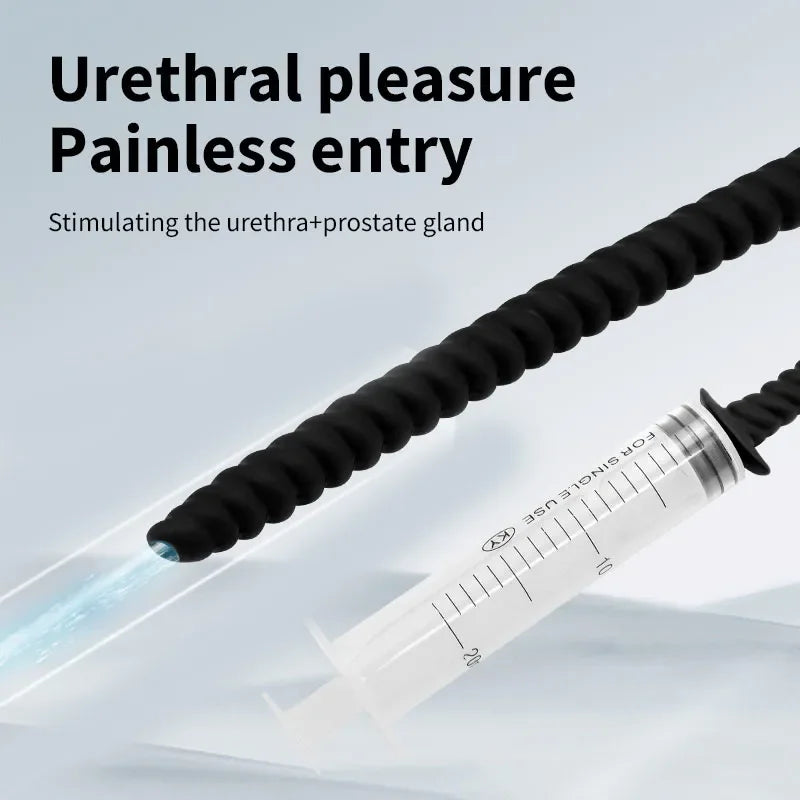 Spray/Washing With Syringe Silicone Long Penis Plug Threaded Urethral Sound Ejaculation Delay Toy For Man Gay Urethra Masturbate