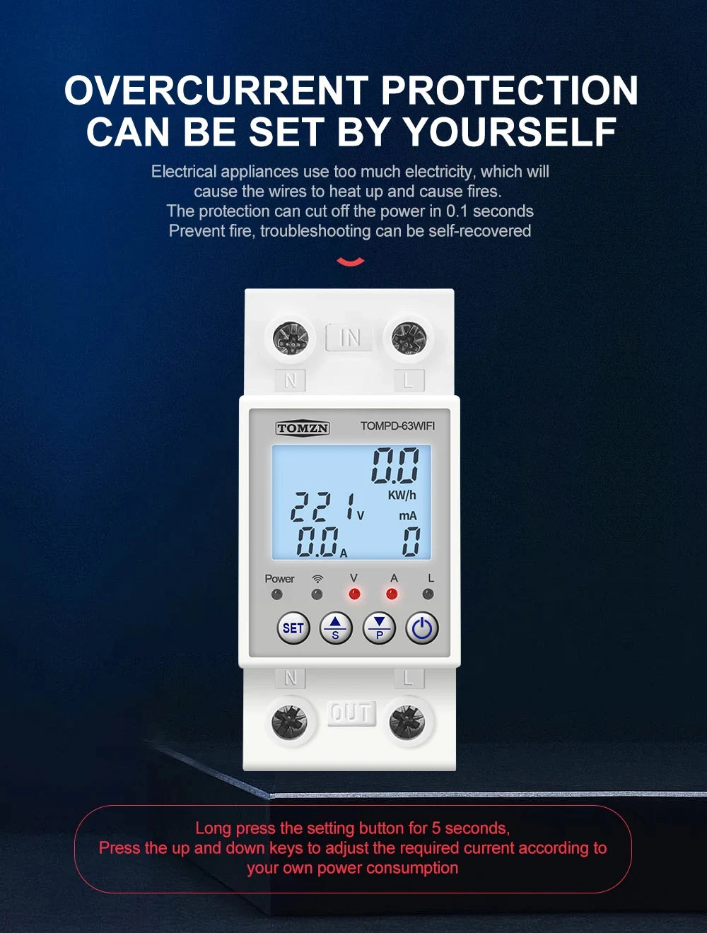 TOMPD-63 WFI switch 63A smartlife TUYA Circuit breaker Energy Meter Metering Timer with voltage current and leakage protection