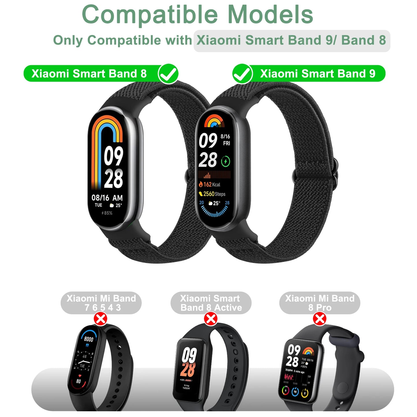 Nylon Loop Strap For Xiaomi Smart Band 9 8 Watchband Replacement NFC Elastic Wristband for Xiaomi Smart Band 9 8 Correa Bracelet