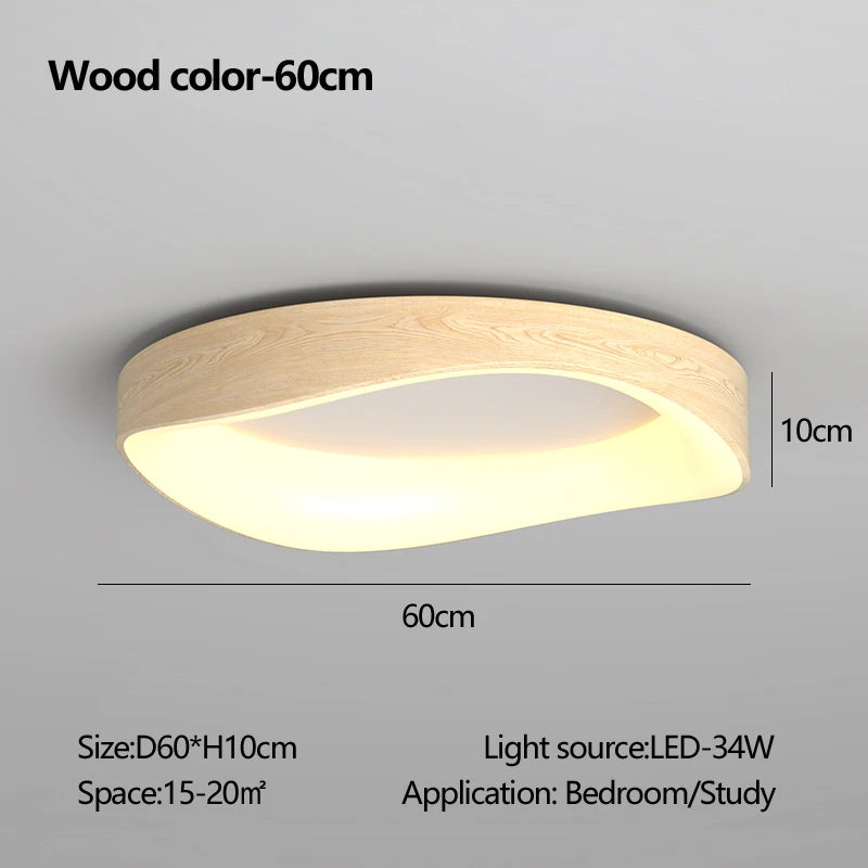 Nordic Wood Ceiling Light Round Log Walnut Remote Home Fixture LED For Study Living Room Hallway Bedroom Decoration Illumination