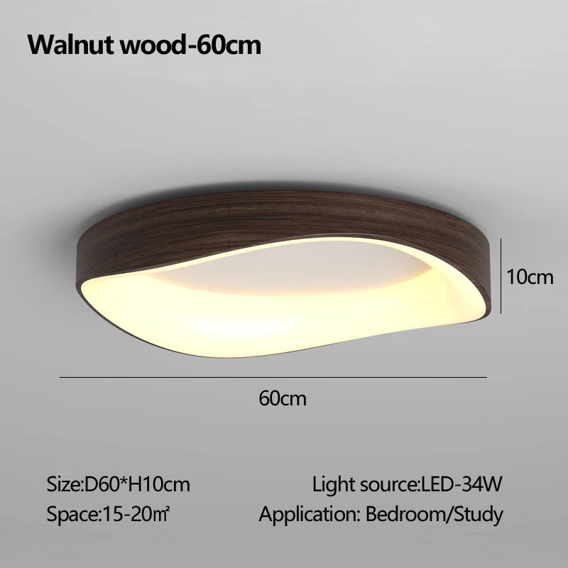 Nordic Wood Ceiling Light Round Log Walnut Remote Home Fixture LED For Study Living Room Hallway Bedroom Decoration Illumination