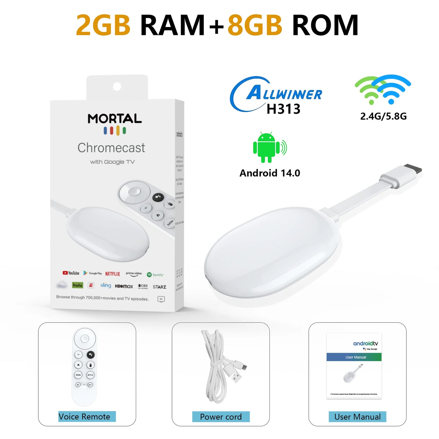 New Mortal Android 14.0 BT5.X 4k Smart TV Stick Q2 Ultra Allwinner H313 2GB RAM 16GB ROM Q2 Ultra TV Stick Dual Wifi 6 TV Dongle