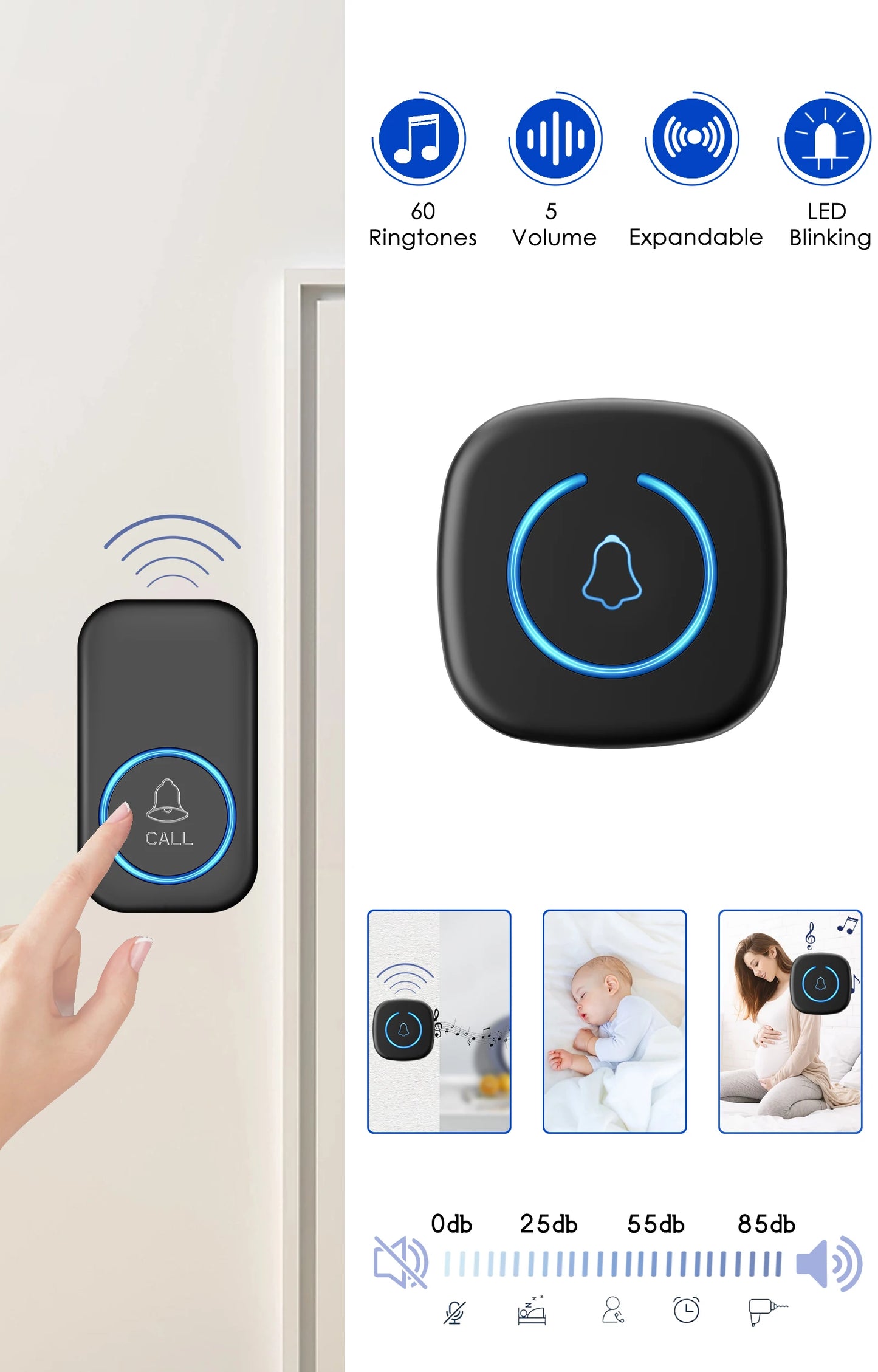 Wireless Doorbell Intelligent Welcome Door Bell 300M/984 FT Remote 60 Songs Melodies Home Smart Doorbell US EU Plug Optional