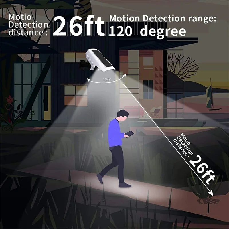 Solar Lights Outdoor With Motion Sensor Remote Controller FloodLights Wireless Dummy Decoy Fake Security Camera for Garden