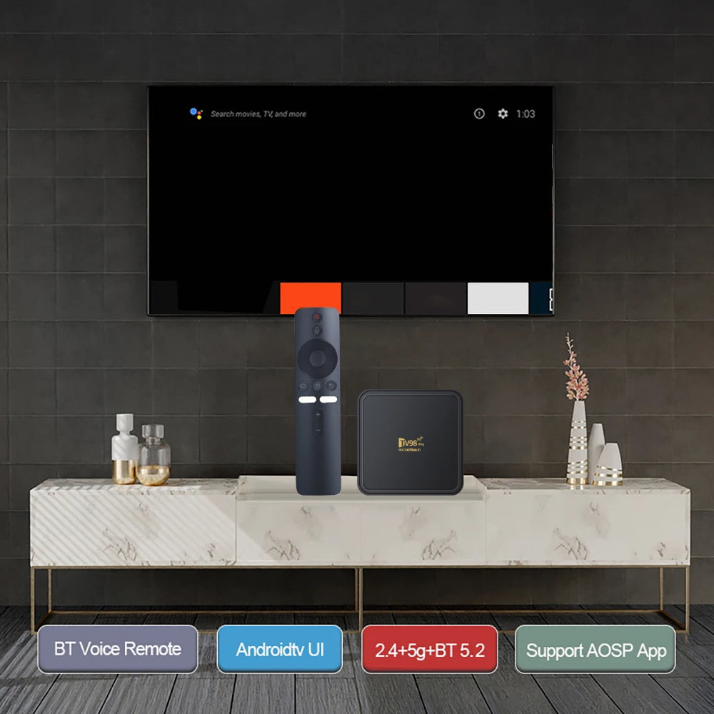 TV98 Pro TV Box Android 14 Support HD 8K4K Video 5G Dual Wifi BT5.2 Voice Remote Control Player Allwinner H313 Smart TV Box iptv
