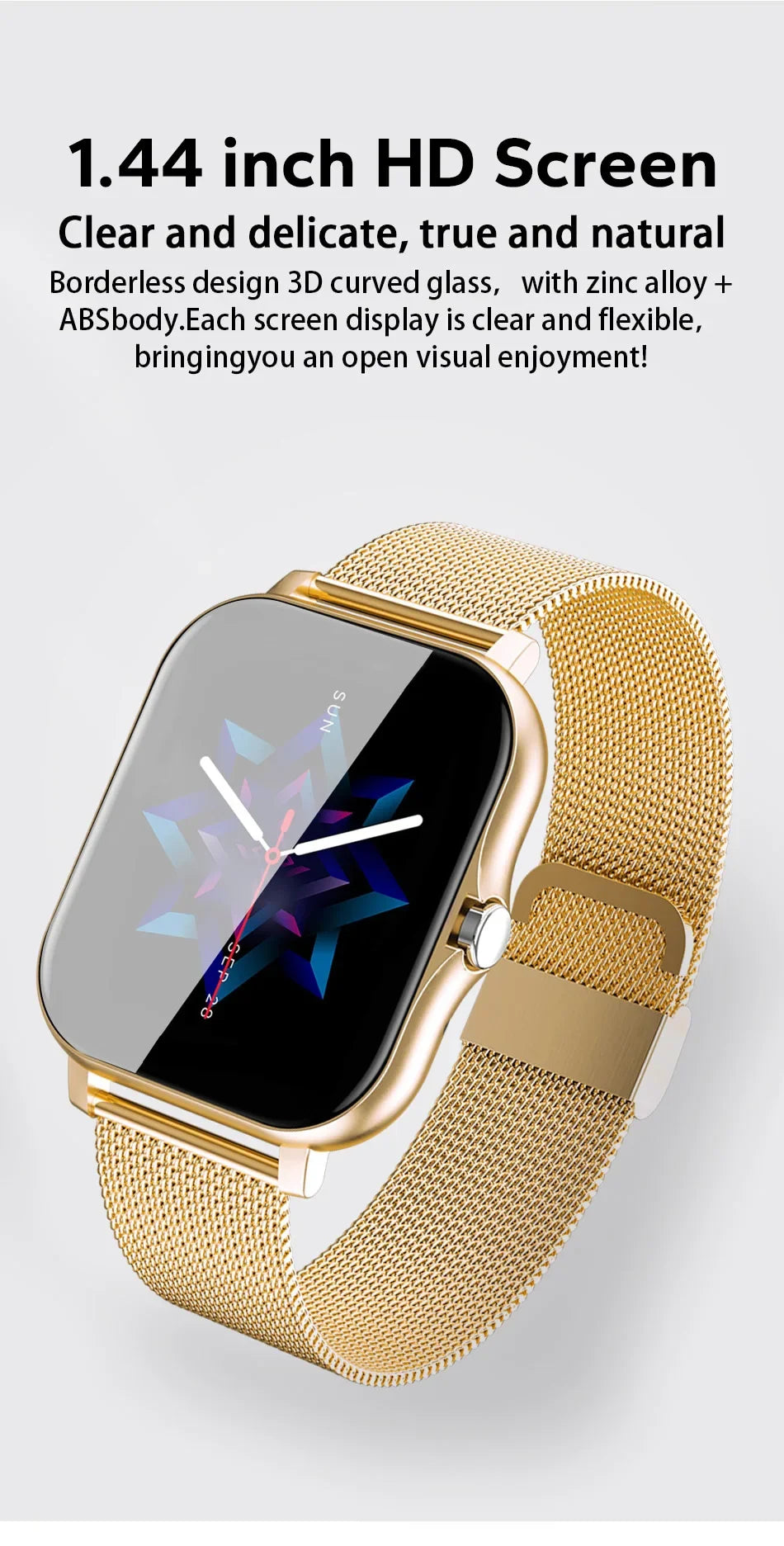 Smart watch for android phone.1.44 inch color screen full touch bluetooth call smart watch magnetic charging