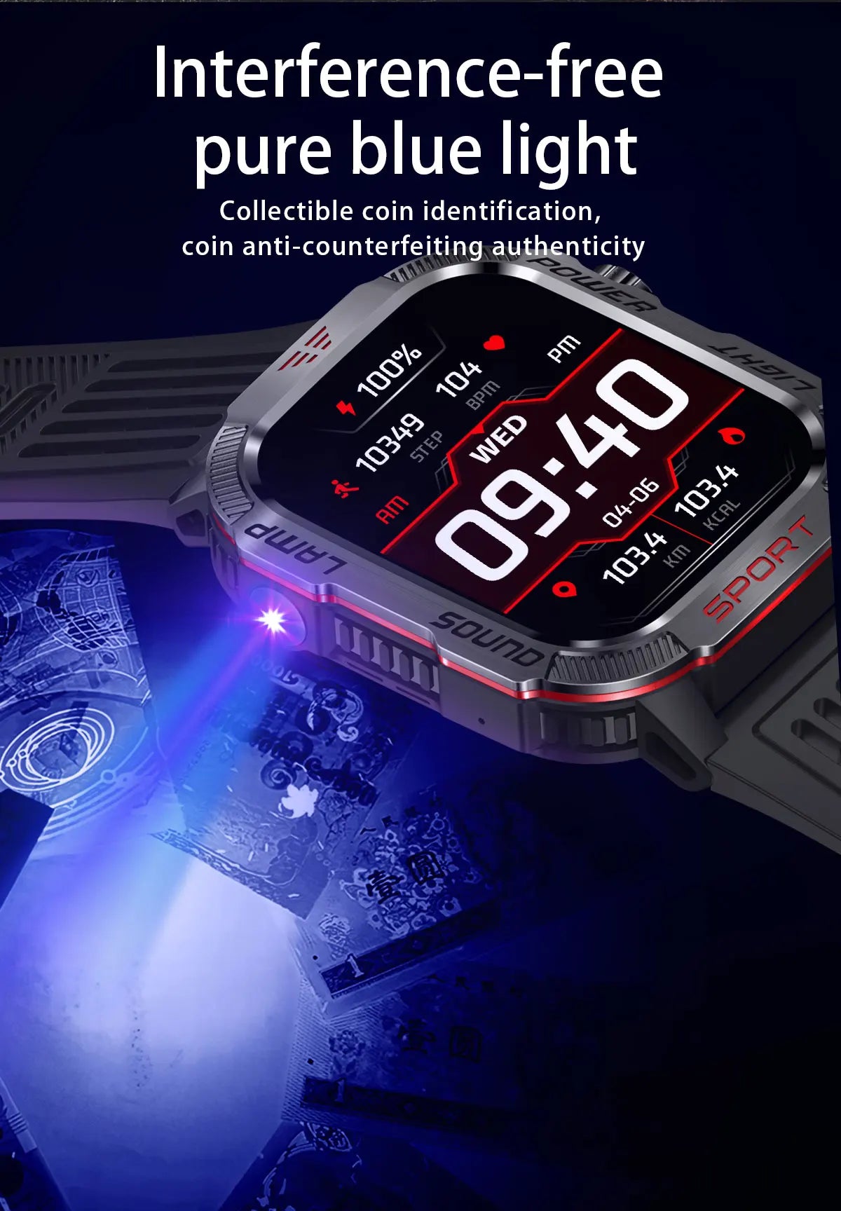 New Military Sports Smartwatch Men Flashlight Compass Altitude Pressure Fitness Waterproof Bluetooth Talk Check Bill Smartwatch