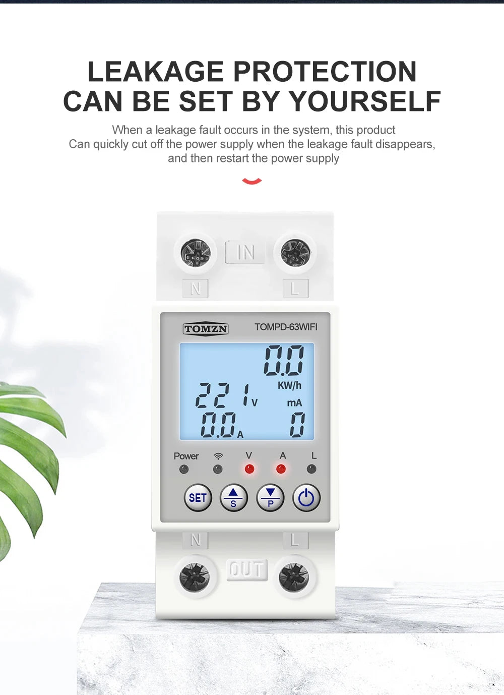TOMPD-63 WFI switch 63A smartlife TUYA Circuit breaker Energy Meter Metering Timer with voltage current and leakage protection