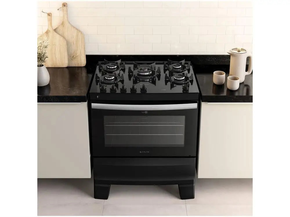 5-Bocas Atlas Stove Black Glass Table Agile Glass UP - Bivolt