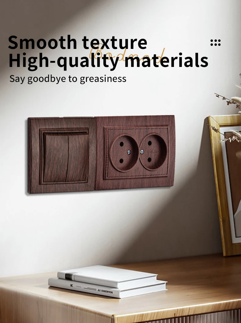 WESA Brown Wooden Wall Surface Socket Plugs Power 2 Socket Electrical Outlett Not Ground Flame Retardant Paint Plastic Sockets