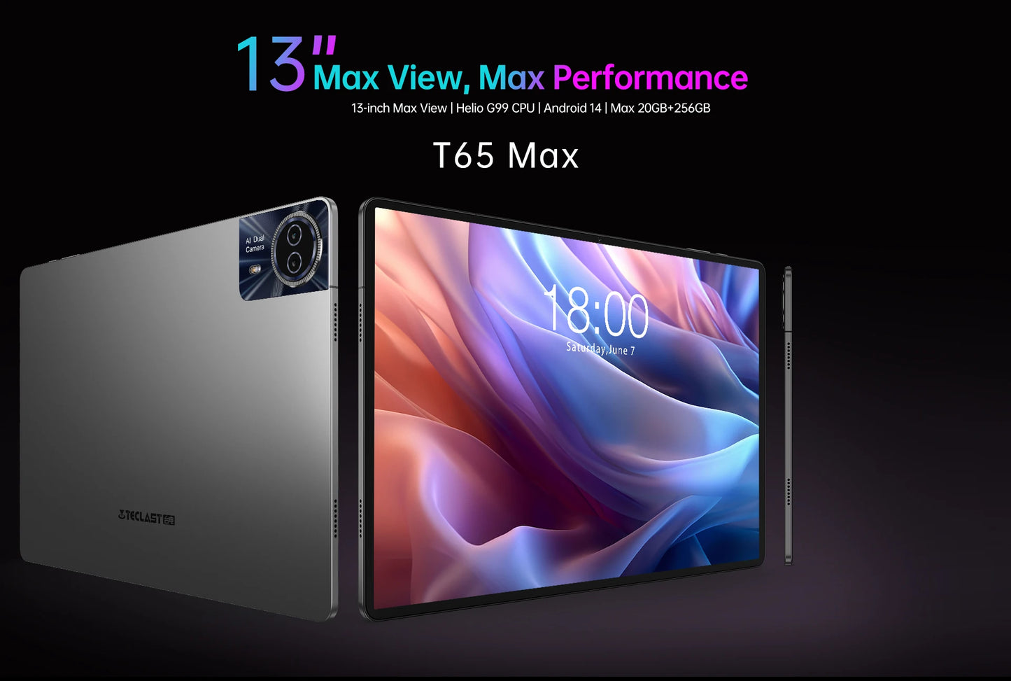 Teclast T65 Max 13 Inch Tablet Android 14 Mediatek Helio G99 (8Gb+12Gb Expansion) 20Gb Ram 256Gb Rom 10000Mah Battery Dual Sim 4g Lte 1920X1200 Gps Widevine L1 for Netflix