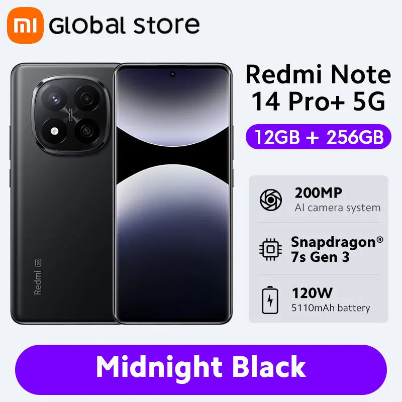 Xiaomi Redmi Note 14 Pro Plus 5G Smartphone Global Version Snapdragon 7s Gen 3 200MP OIS Camera 6.67" AMOLED Display 120W Charge