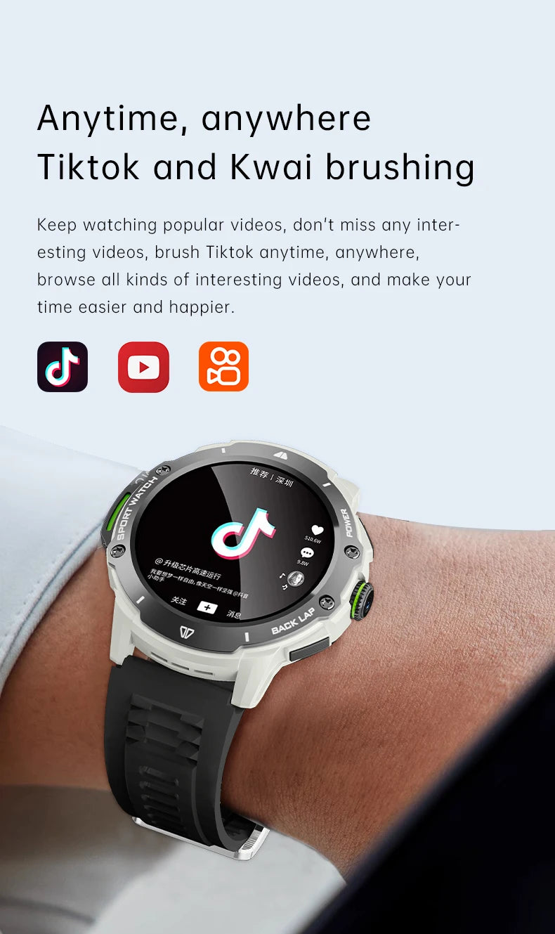 8+128GB Smart Watch 4G Network SIM Card 1.43''AMOLED 200W Camera with GPS Wifi Google Play 466*466 Screen Android for Men Women