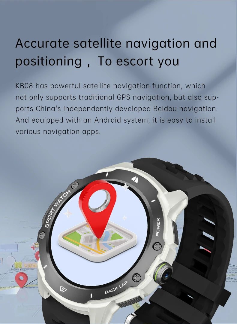 8+128GB Smart Watch 4G Network SIM Card 1.43''AMOLED 200W Camera with GPS Wifi Google Play 466*466 Screen Android for Men Women