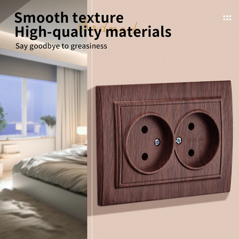 WESA Brown Wooden Wall Surface Socket Plugs Power 2 Socket Electrical Outlett Not Ground Flame Retardant Paint Plastic Sockets