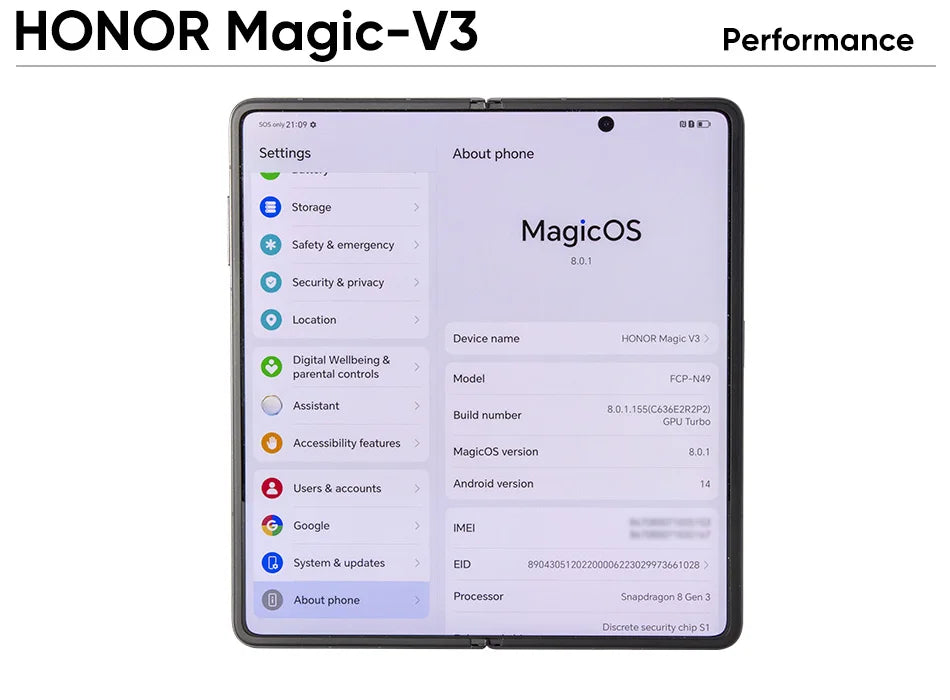 Honor Magic V3 5G Global Version Foldable LTPO Snapdragon 8 Gen 3 7.92" 120Hz AMOLED Display 50MP Triple Cameras 5150mAh 66W NFC