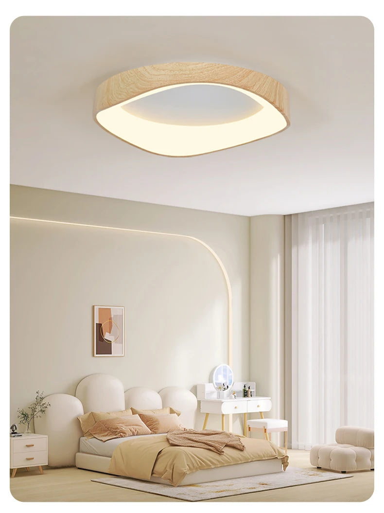 Nordic Wood Ceiling Light Round Log Walnut Remote Home Fixture LED For Study Living Room Hallway Bedroom Decoration Illumination