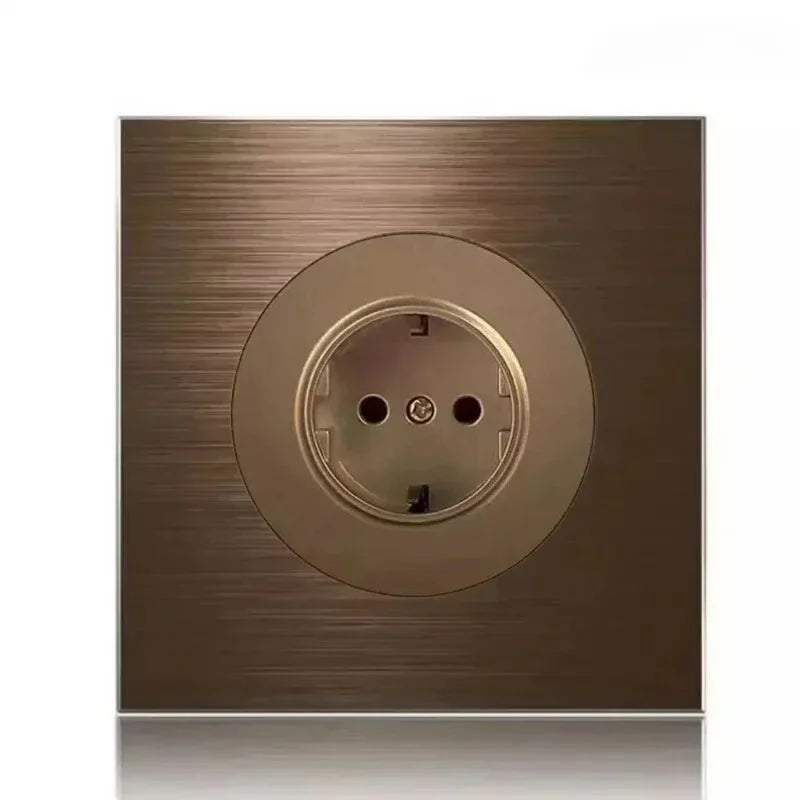 High quality coffee color universal Retro Eu FR 220V wall light switch,Reset button switch electrical socket with LED indicator