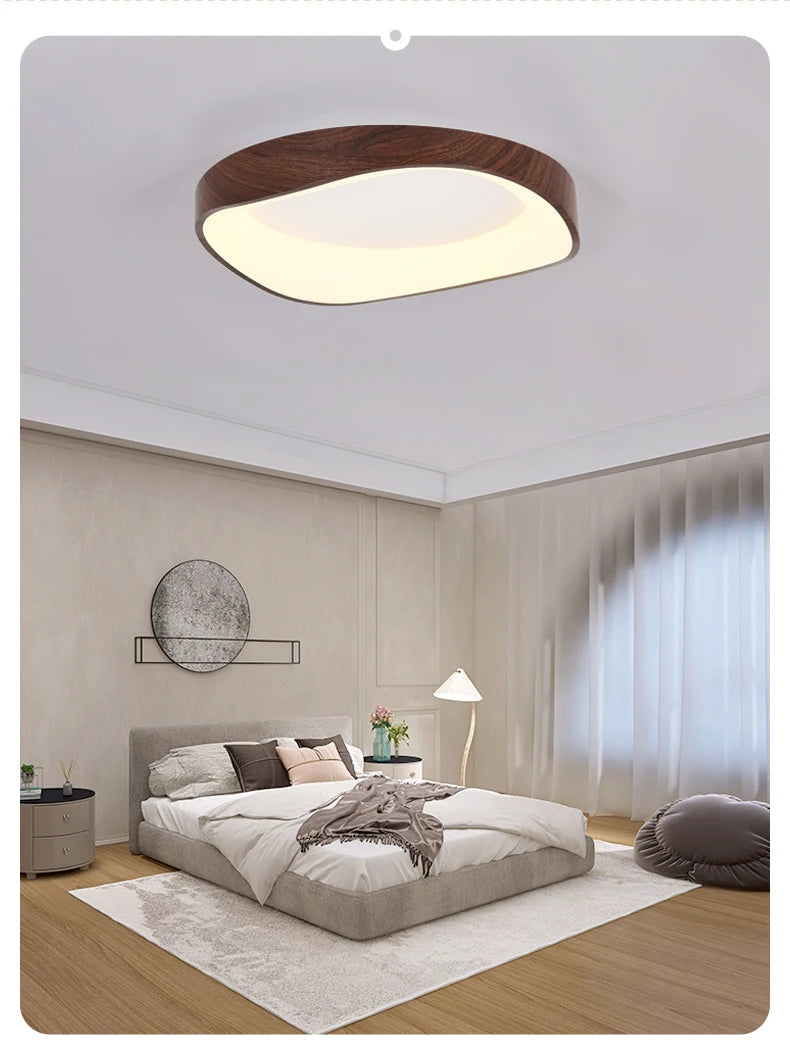 Nordic Wood Ceiling Light Round Log Walnut Remote Home Fixture LED For Study Living Room Hallway Bedroom Decoration Illumination