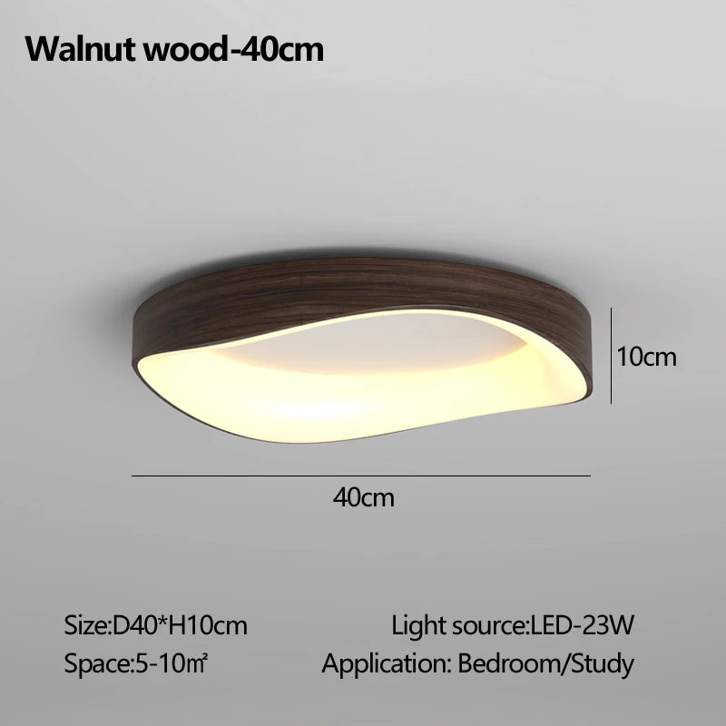 Nordic Wood Ceiling Light Round Log Walnut Remote Home Fixture LED For Study Living Room Hallway Bedroom Decoration Illumination