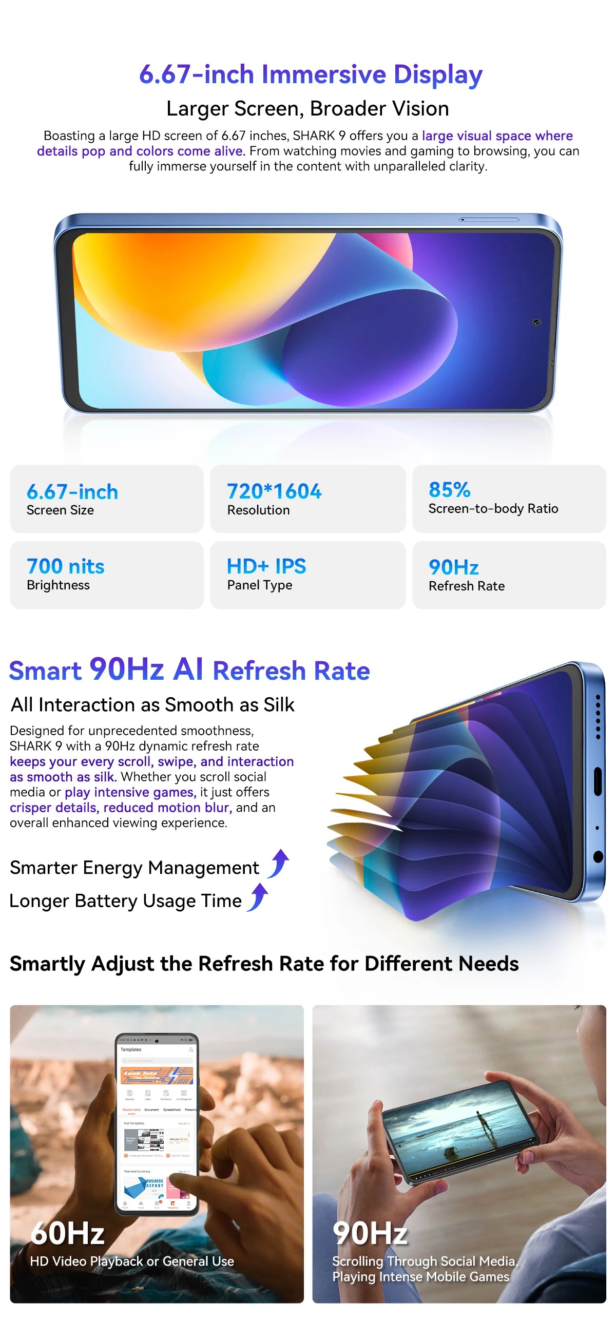 Blackview SHARK 9 5G Smartphone Android 14, T820, 8GB+256GB 6.67'' Unclock Mobile Phone, 50MP Cameras, NFC Cellphone, No Charger