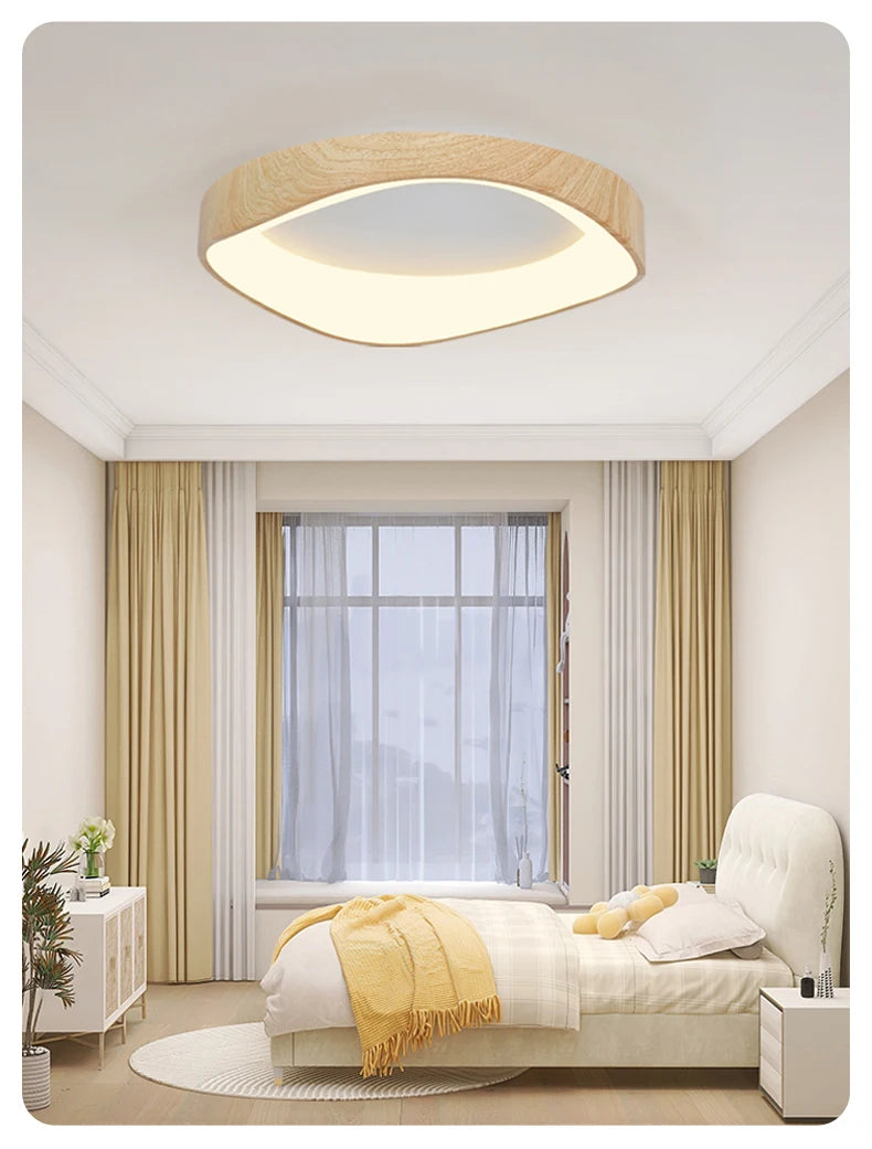 Nordic Wood Ceiling Light Round Log Walnut Remote Home Fixture LED For Study Living Room Hallway Bedroom Decoration Illumination