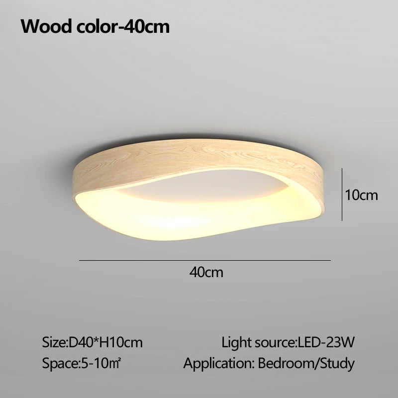 Nordic Wood Ceiling Light Round Log Walnut Remote Home Fixture LED For Study Living Room Hallway Bedroom Decoration Illumination