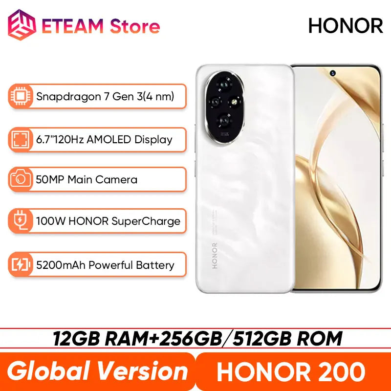 2024 Original HONOR 200 Global Version Snapdragon 7 Gen 3 5G Smartphone 6.7'' AMOLED Display Support HONOR 100W SuperCharge NFC