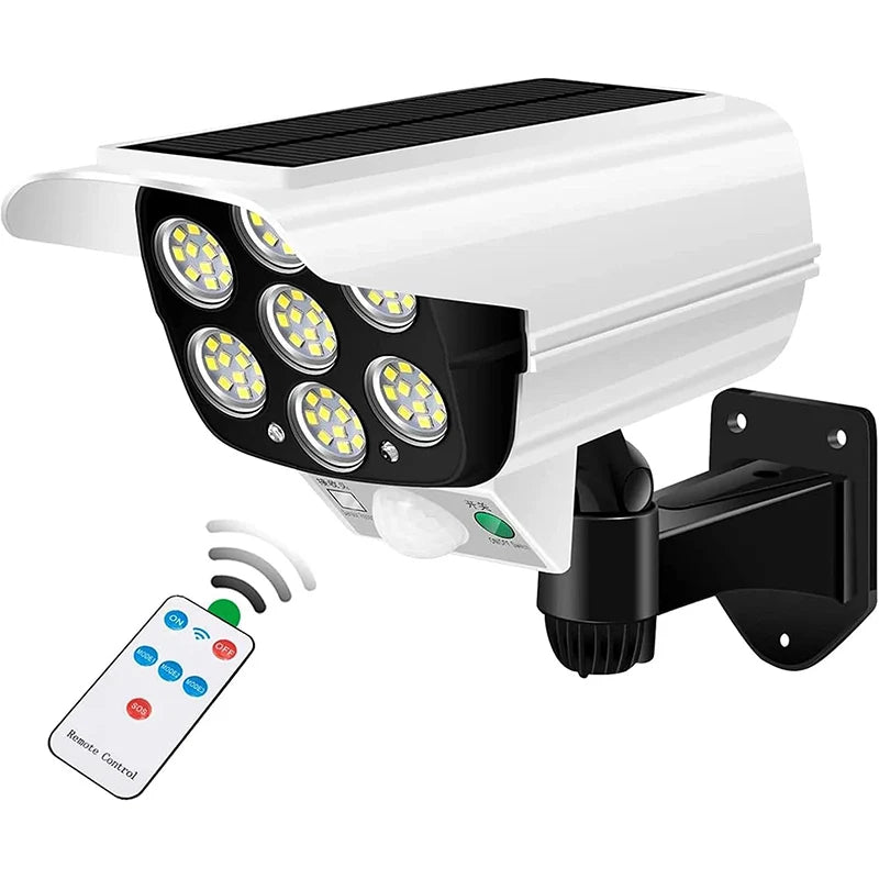 Solar Lights Outdoor With Motion Sensor Remote Controller FloodLights Wireless Dummy Decoy Fake Security Camera for Garden