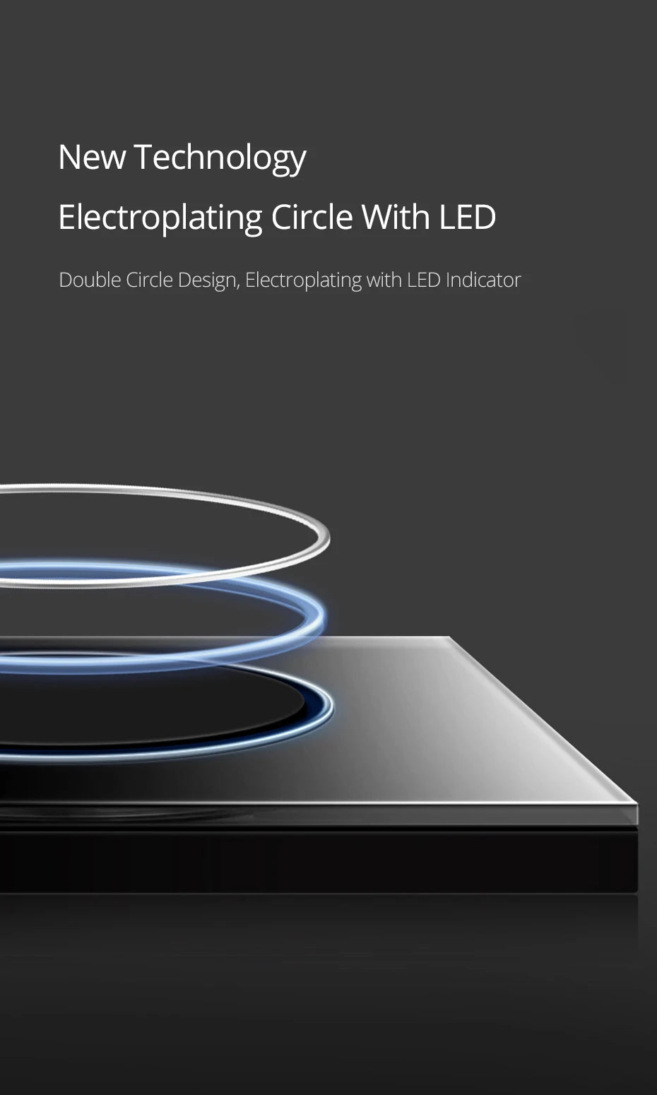 Wallpad Black Glass Panel With Large Circle Blue LED Indicator Wall Light Switch and Socket Round Button Electric Outlet