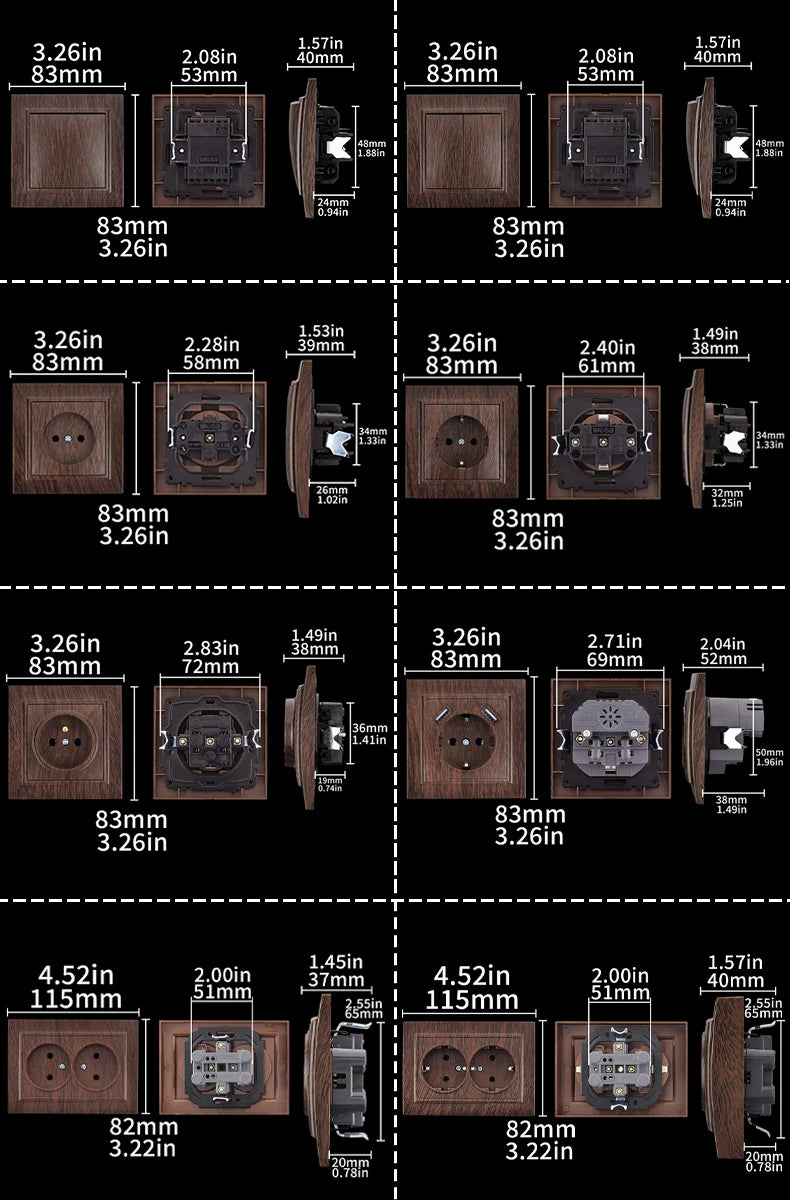 WESA Brown Wooden Wall Surface Socket Plugs Power 2 Socket Electrical Outlett Not Ground Flame Retardant Paint Plastic Sockets