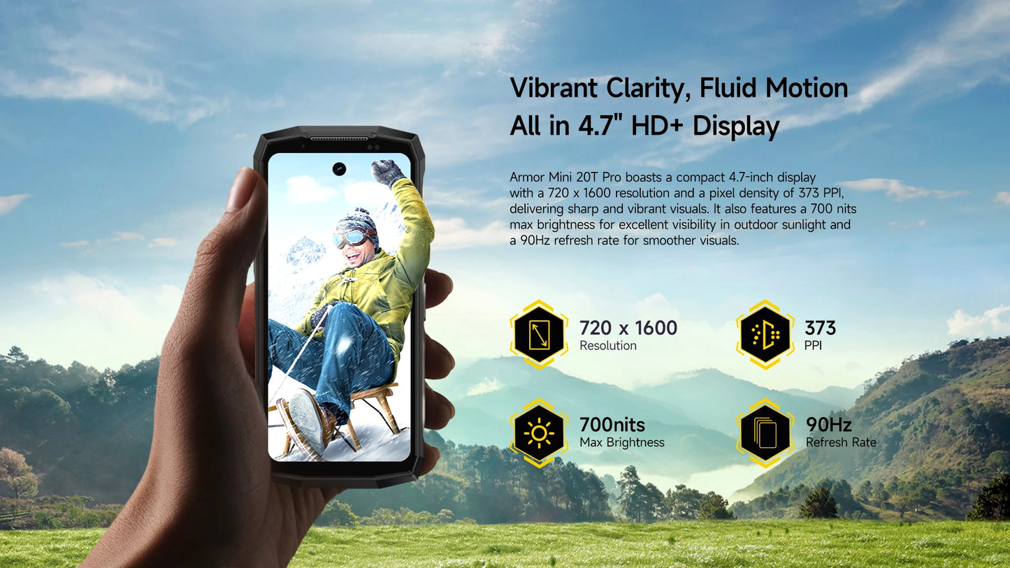 Ulefone Armor Mini 20T Pro 5G Rugged Thermal lmaging By FLIR® 16GB+256GB 4.7" Display LED Light Android 14 6200mAh 33W Global