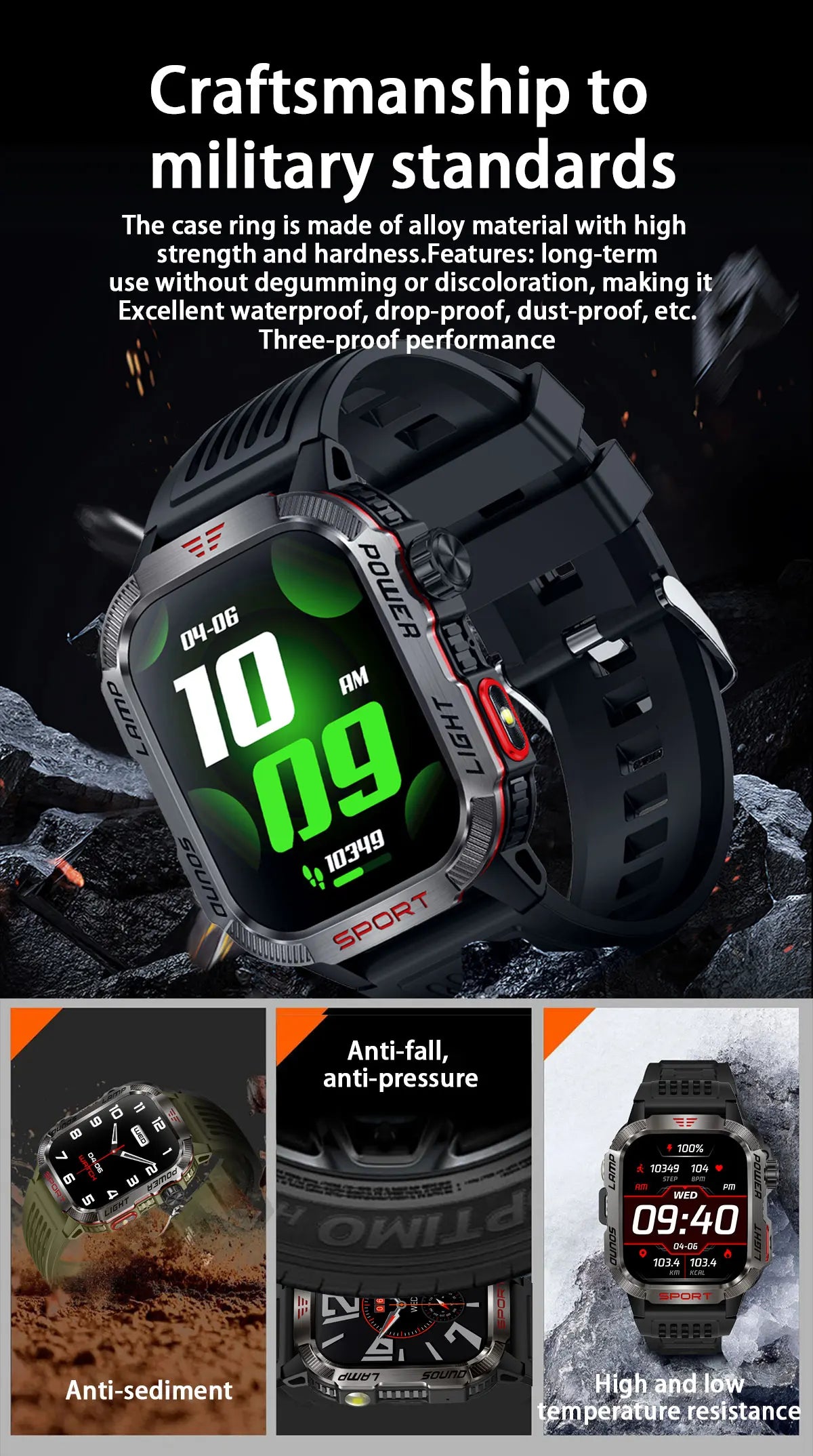 New Military Sports Smartwatch Men Flashlight Compass Altitude Pressure Fitness Waterproof Bluetooth Talk Check Bill Smartwatch