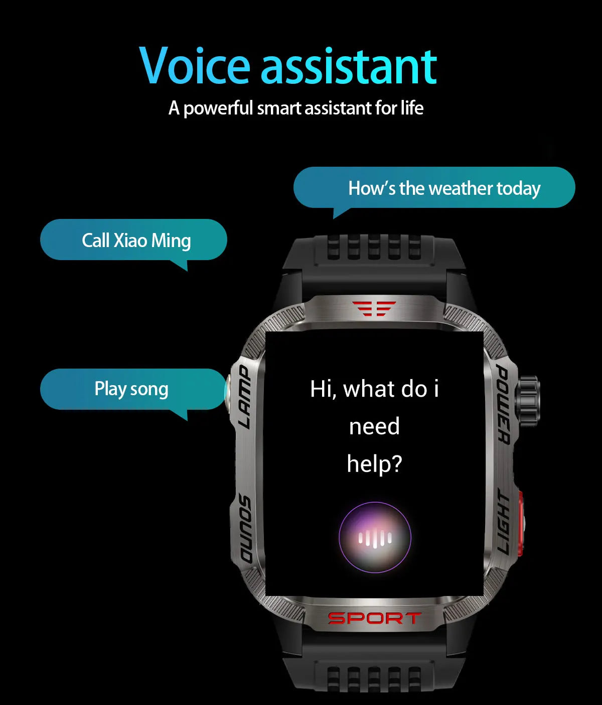 New Military Sports Smartwatch Men Flashlight Compass Altitude Pressure Fitness Waterproof Bluetooth Talk Check Bill Smartwatch