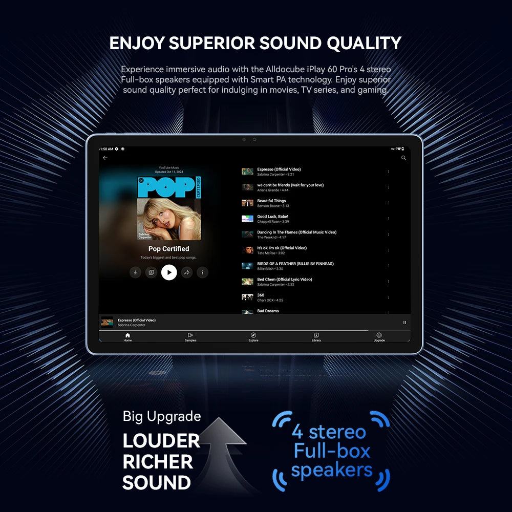 Alldocube iplay 60 pro 11 inch Tablet 6GB+6GB RAM 128GB ROM Android 14 Helio G99 4G LTE+Wi-Fi 90Hz Display 4 Speakers