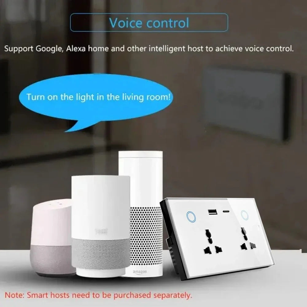Shawader Tuya Wifi Smart USB Type-C PD 20W Wall Socket Universal Electrical Plug Outlet Power Switch Wireless,Alexa Google Home