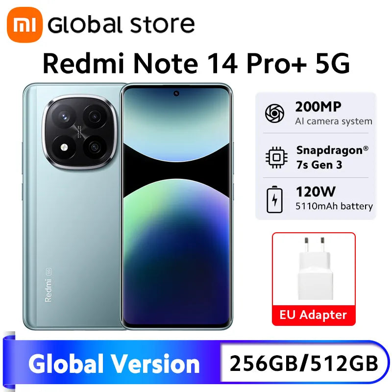 Xiaomi Redmi Note 14 Pro Plus 5G Smartphone Global Version Snapdragon 7s Gen 3 200MP OIS Camera 6.67" AMOLED Display 120W Charge
