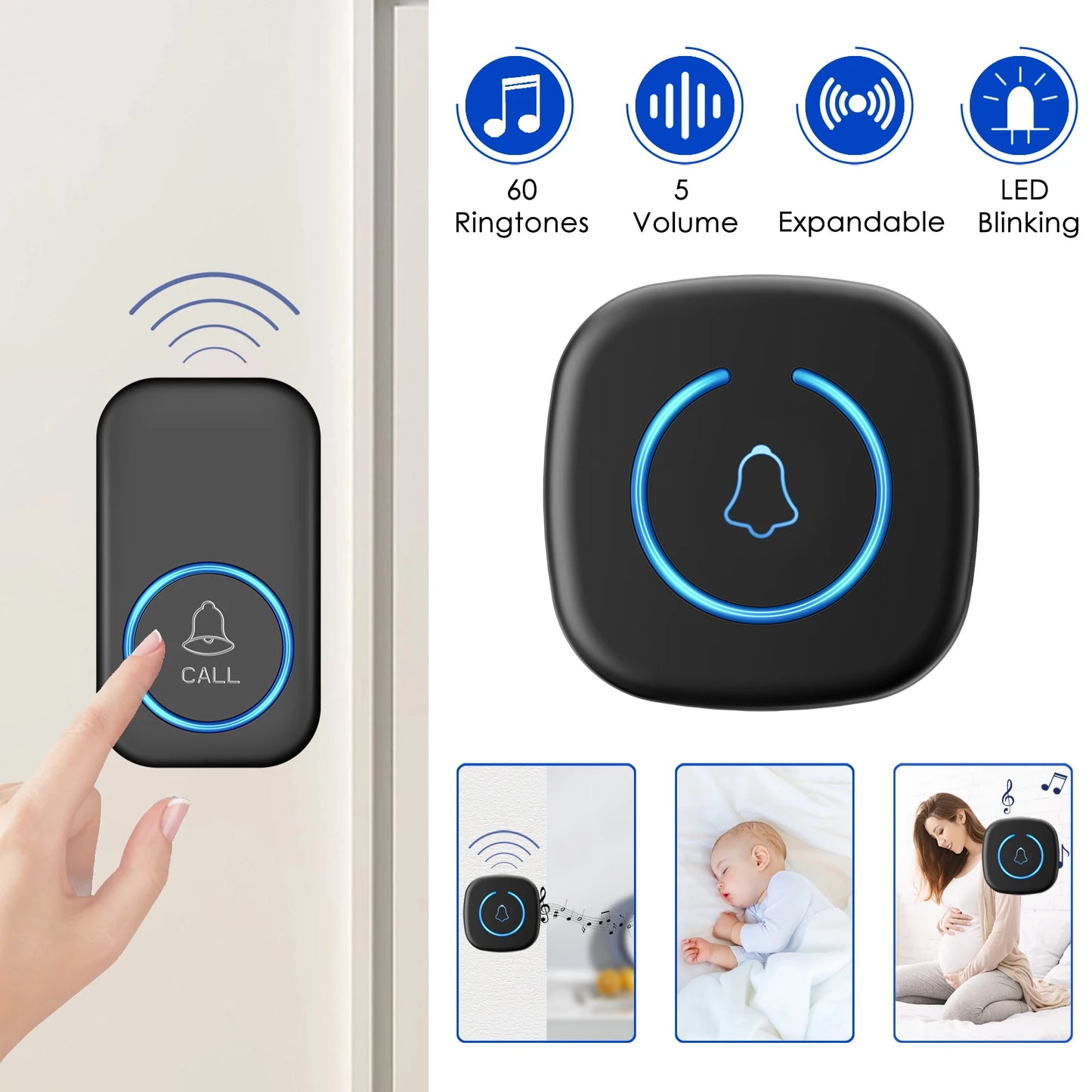 Wireless Doorbell Intelligent Welcome Door Bell 300M/984 FT Remote 60 Songs Melodies Home Smart Doorbell US EU Plug Optional