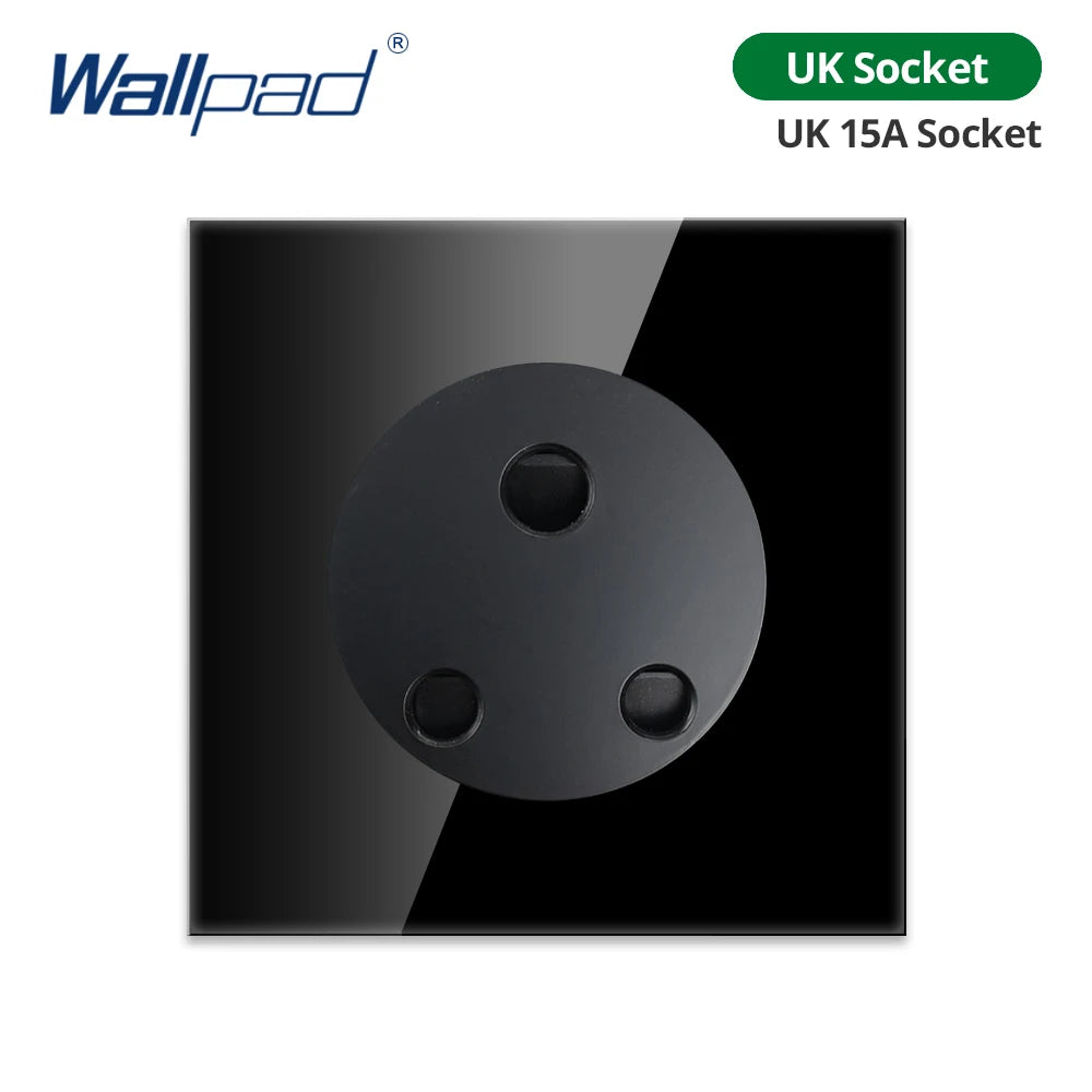 Wallpad Black Glass Panel With Large Circle Blue LED Indicator Wall Light Switch and Socket Round Button Electric Outlet