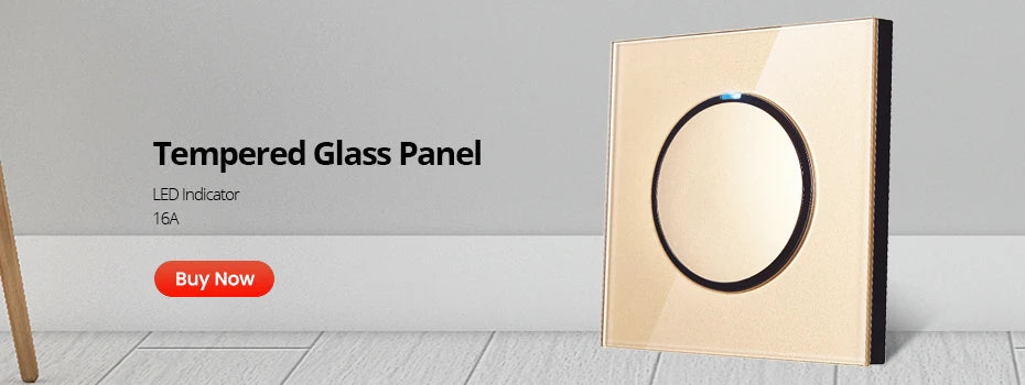 Wallpad Black Glass Panel With Large Circle Blue LED Indicator Wall Light Switch and Socket Round Button Electric Outlet