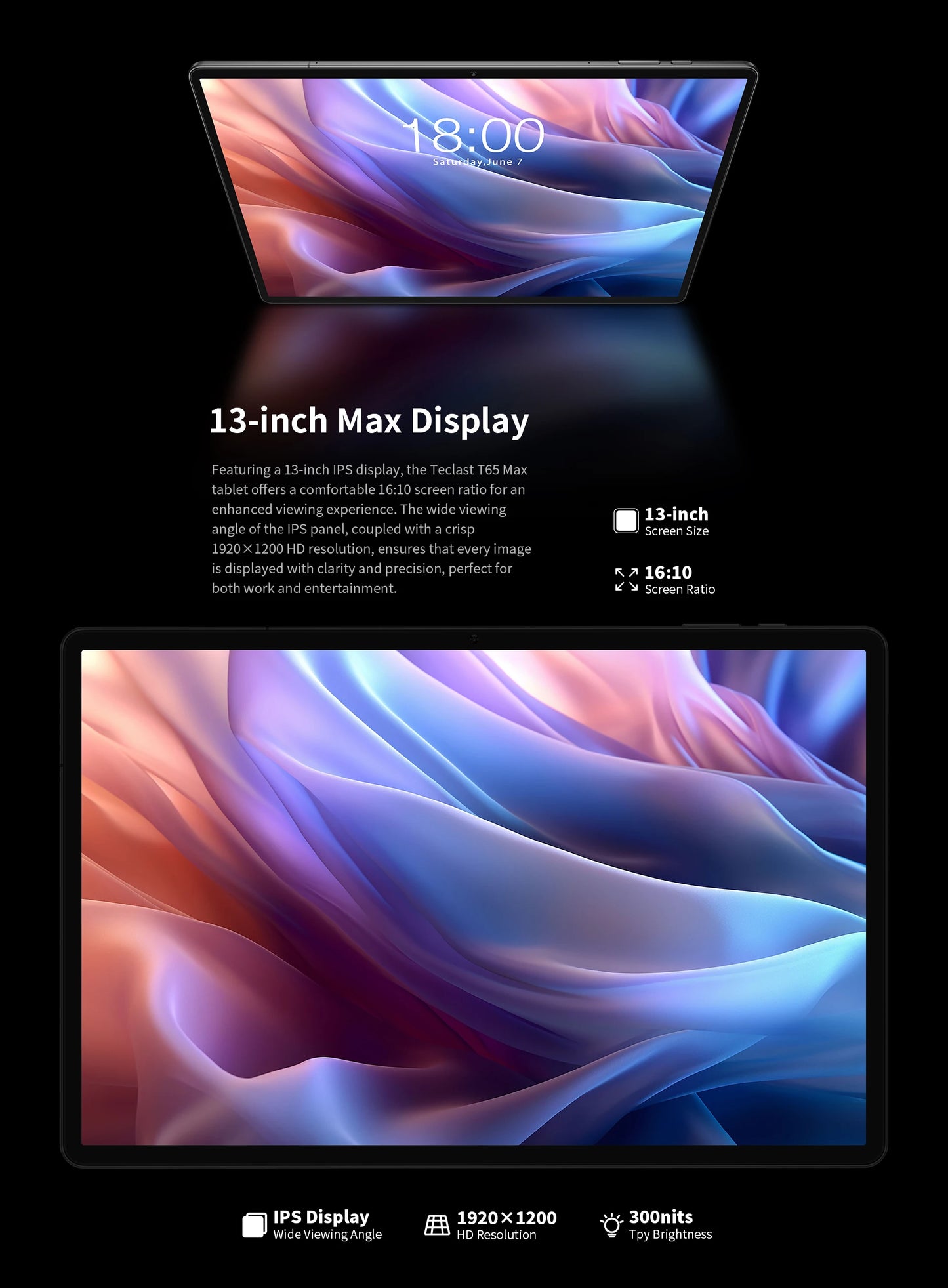 Teclast T65 Max 13 Inch Tablet Android 14 Mediatek Helio G99 (8Gb+12Gb Expansion) 20Gb Ram 256Gb Rom 10000Mah Battery Dual Sim 4g Lte 1920X1200 Gps Widevine L1 for Netflix