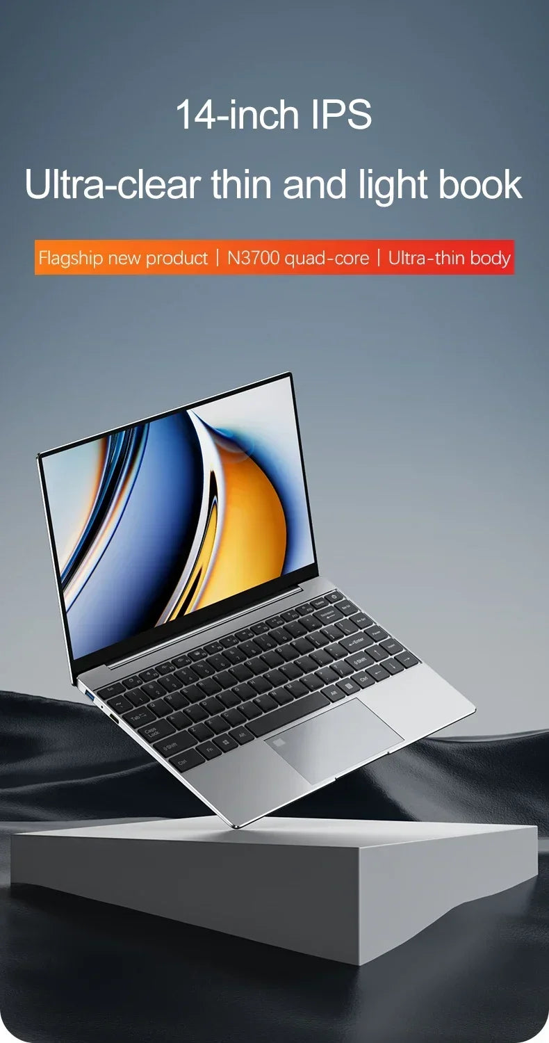 14.1" Ultra Slim Laptop 16GB RAM 2TB SSD Intel N3700 Notebook Gamer 1920*1080 Display Office Study Computer PC Windows 11 Pro