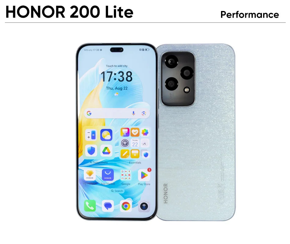2024 Global Version HONOR 200 Lite 256GB ROM 5G Smartphone Mediatek Dimensity 6080 6.7'' 90Hz AMOLED Display 108MP Main Camera