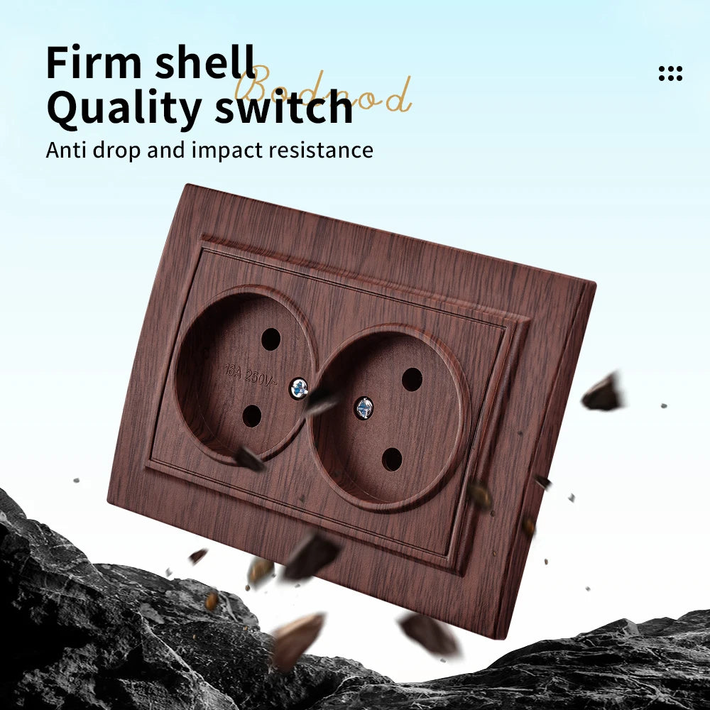 WESA Brown Wooden Wall Surface Socket Plugs Power 2 Socket Electrical Outlett Not Ground Flame Retardant Paint Plastic Sockets