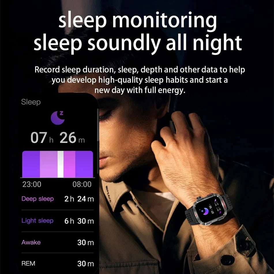 New Military Sports Smartwatch Men Flashlight Compass Altitude Pressure Fitness Waterproof Bluetooth Talk Check Bill Smartwatch